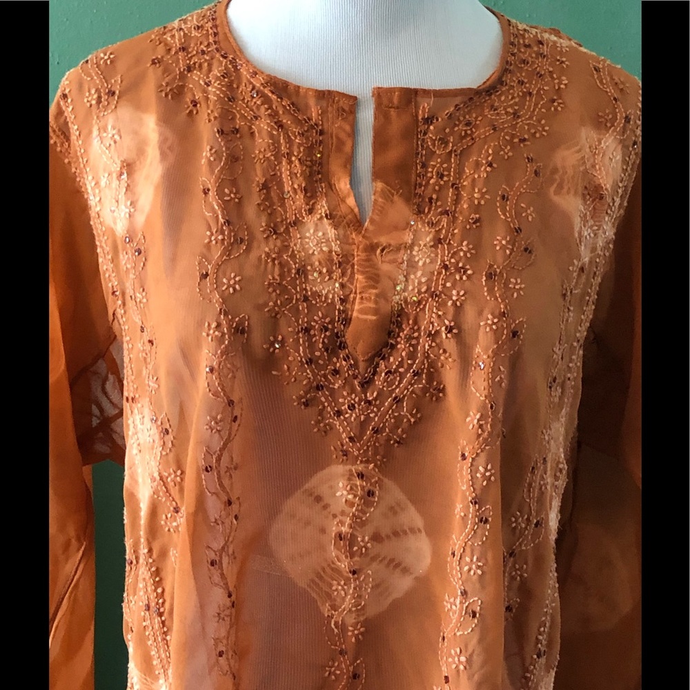 Asian Design Tie Dyed with Embroidery & Sequins “Groovy” Blouse